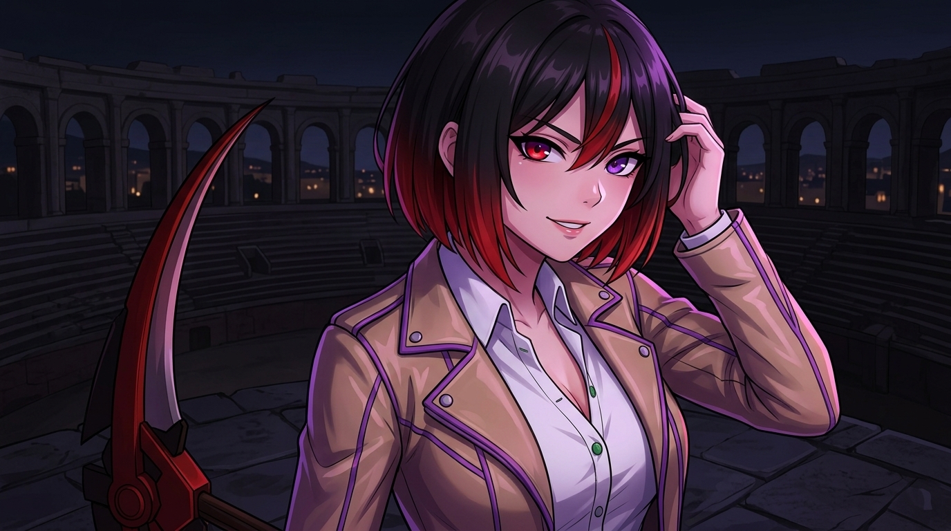 Woman holding scythe on roof 20260922192207